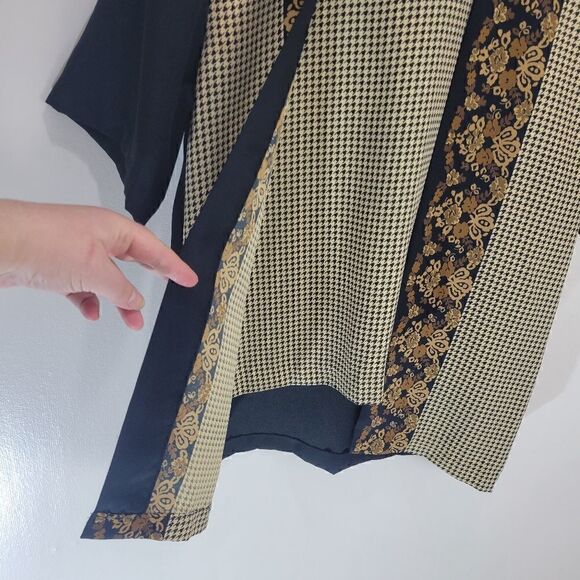 Vintage Floating Layers High Low Houndstooth and Brown Florals Blouse - Picture 3 of 8